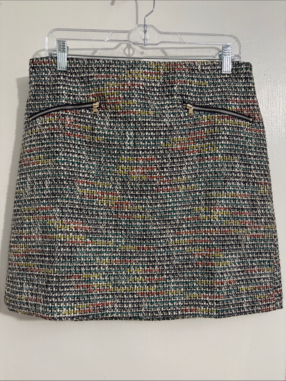 Loft Multi-Color Tweed Mini Skirt with Front Zip Detail